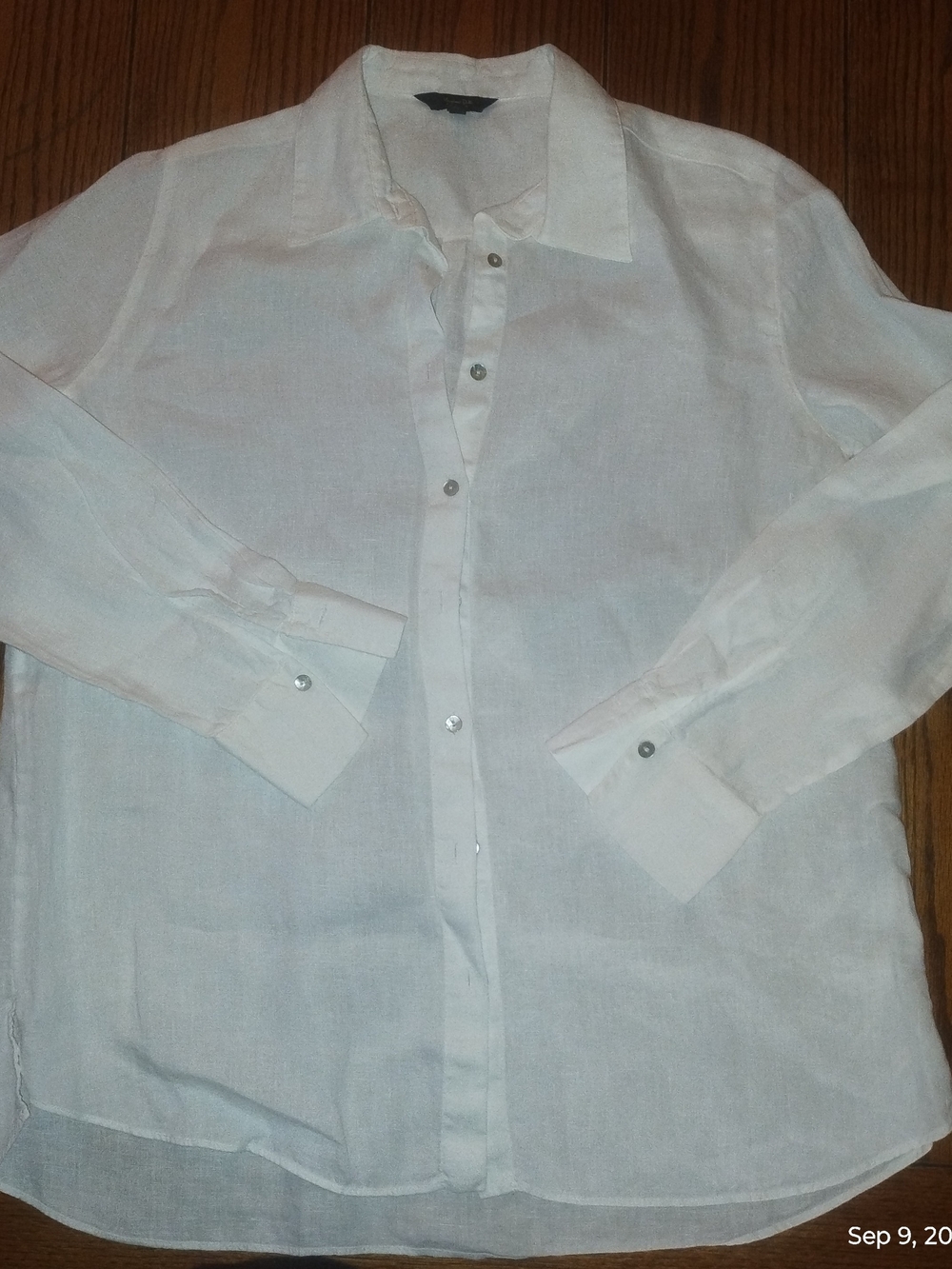 Massimo Dutti Women's Size 6 White 100% Linen Long-Sleeve Button-Down Shirt